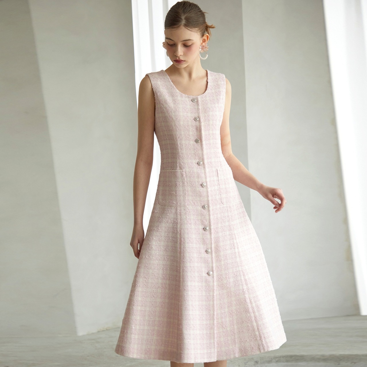 24ssCalla80 Elise Timeless Tweed Dress pink
